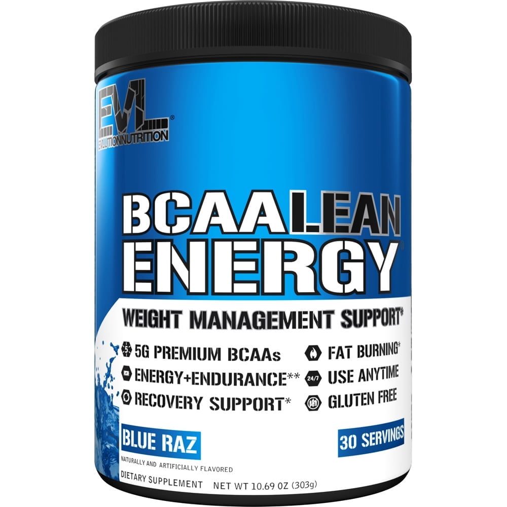 BCAA Energy Powder - Pre Workout Fat Burner - Evlution Nutrition BCAA Lean Energy 30 Servings - Amino Acids & Vitamin C for Performance, Lean Muscle & Immune Support - Blue Raz Flavor