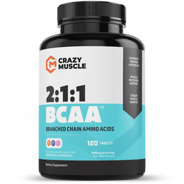 BCAA Pills by Crazy Muscle: Post-Workout Muscle Recovery + Build Muscle - 120 Tablets