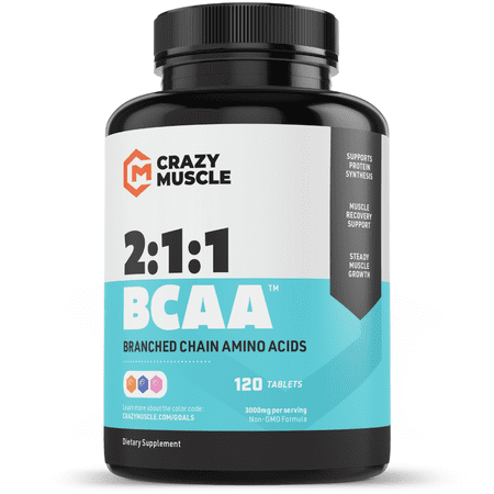BCAA Pills by Crazy Muscle: Post-Workout Muscle Recovery + Build Muscle - 120 Tablets
