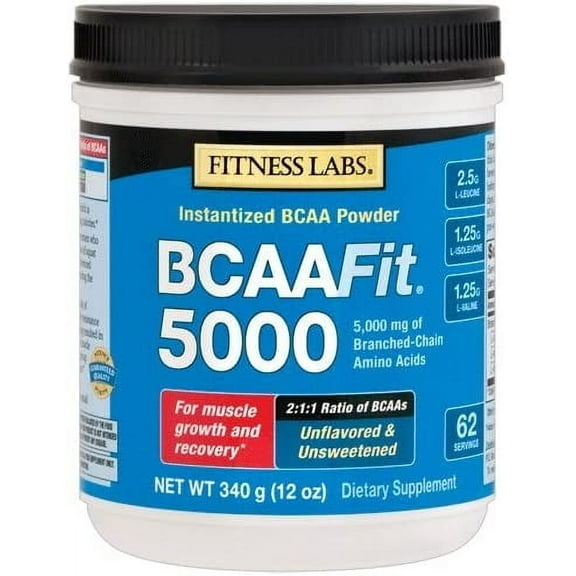 BCAA Powder 5000mg | 12oz | Branch Chain Amino Acid | Unflavored and Unsweetened | Vegan, Non-GMO, Gluten Free | by Fitness Labs