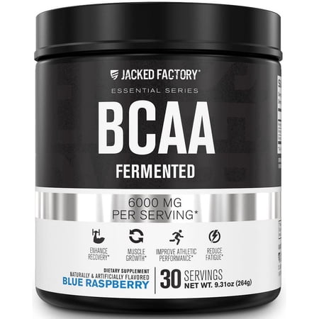 BCAA Powder (Fermented) - 6g Branched Chain Essential Amino Acid Supplement for Improved Muscle Recovery, Reduced Fatigue, Increased Strength, and Muscle Growth - 30 Servings, Blue Raspberry