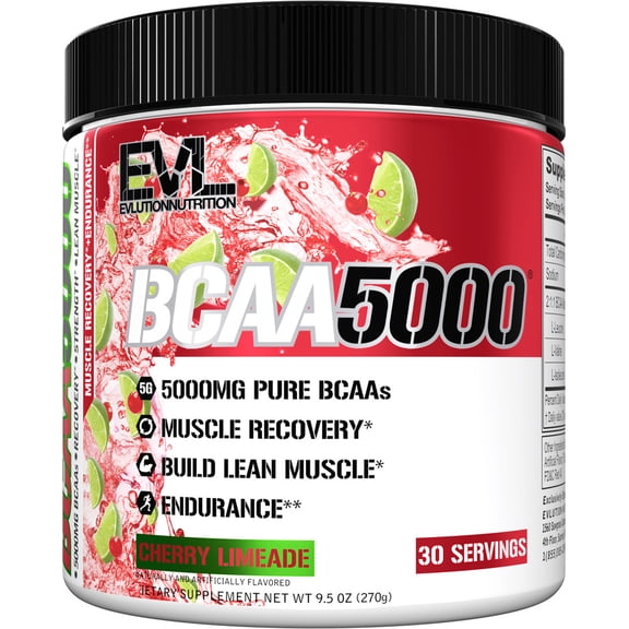 Evlution EVL BCAAs Amino Acids Powder - BCAA Powder Post Workout Recovery Drink and Stim Free Pre Workout Energy - 5g Branched Chain Amino Acids Supplement for Men - Cherry Limeade
