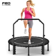 FED Fitness BCAN 40-Inch Adult Mini Rebounder Trampoline, 450-pound weight capacity, adjustable handle, and silent resistance band design, suitable for indoor and outdoor home workouts