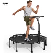 FED Fitness BCAN 51" Rebounder Trampoline for Adults, 450LBS Max Load Fitness Trampoline with Large Jumping Area, Silent Bungee Mini Trampoline with T-Adjustable Handle