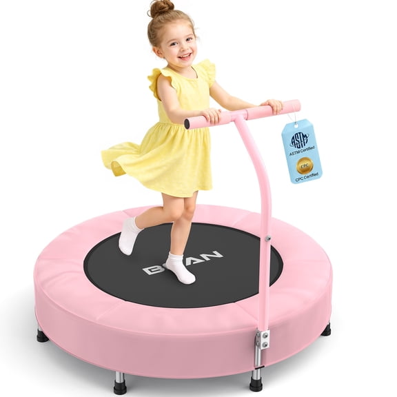 FED Fitness Bcan Series SP1 Spring Trampoline, 36" ASTM Certified Toddler Trampoline with Handle for Kids Ages 1-6, Pink