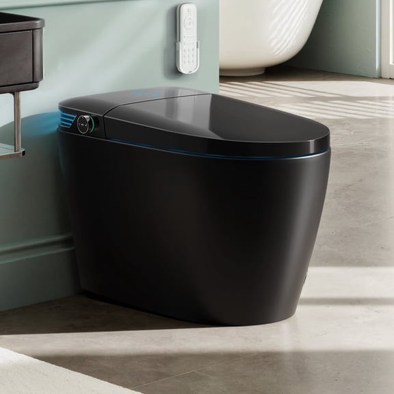 BCANHOME Black Smart Toilet with Tankless Bidet,One-piece Toilet with Advance Bidet And Auto-open Lid,Soft-closing Heat Seat,Auto Dual Flush, Massage Clean, Warm Wash/dryer, Remote Control