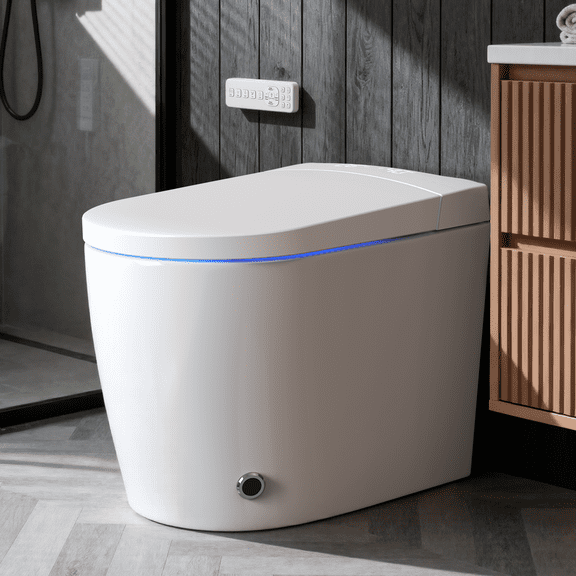 BCANHOME Compact Smart Toilet with Bidet Built In, Auto Open/Close Lid, Heated Seat, 1.28 GPF Dual Flush, Warm Wash & Dryer,Remote & Foot Sensor Flush,Space-Saving For Small Bathroom Apartment