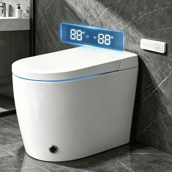 BCANHOME Compact Smart Toilet with Bidet Built In, Auto Open/Close Lid, Heated Seat, 1.28 GPF Dual Flush, Warm Wash & Dryer,Remote & Foot Sensor Flush,Space-Saving For Small Bathroom Apartment