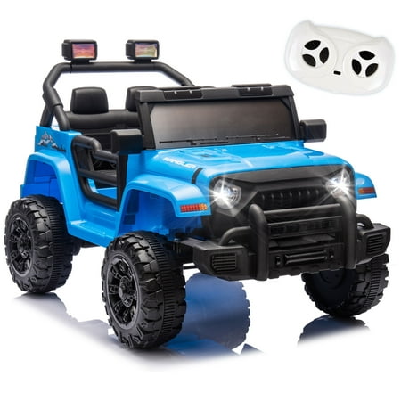 12 Volt Ride on Toys for Toddlers w/Remote Control, Electric Ride on Truck Car w/ Shock Absorption, 3 Speeds, Bluetooth, Lights, Steering Wheel Quick Release (Blue)