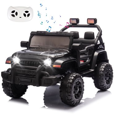 12 Volt Ride on Toys for Toddlers w/Remote Control, Electric Ride on Truck Car w/ Shock Absorption, 3 Speeds, Bluetooth, Lights, Steering Wheel Quick Release (Black)