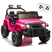 12 Volt Ride on Toys for Toddlers w/Remote Control, Electric Ride on Truck Car w/ Shock Absorption, 3 Speeds, Bluetooth, Lights, Steering Wheel Quick Release (Pink)