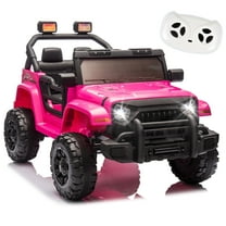 12 Volt Ride on Toys for Toddlers w/Remote Control, Electric Ride on Truck Car w/ Shock Absorption, 3 Speeds, Bluetooth, Lights, Steering Wheel Quick Release (Pink)