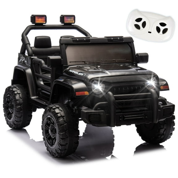 12 Volt Ride on Toys for Toddlers w/Remote Control, Electric Ride on Truck Car w/ Shock Absorption, 3 Speeds, Bluetooth, Lights, Steering Wheel Quick Release (Black)