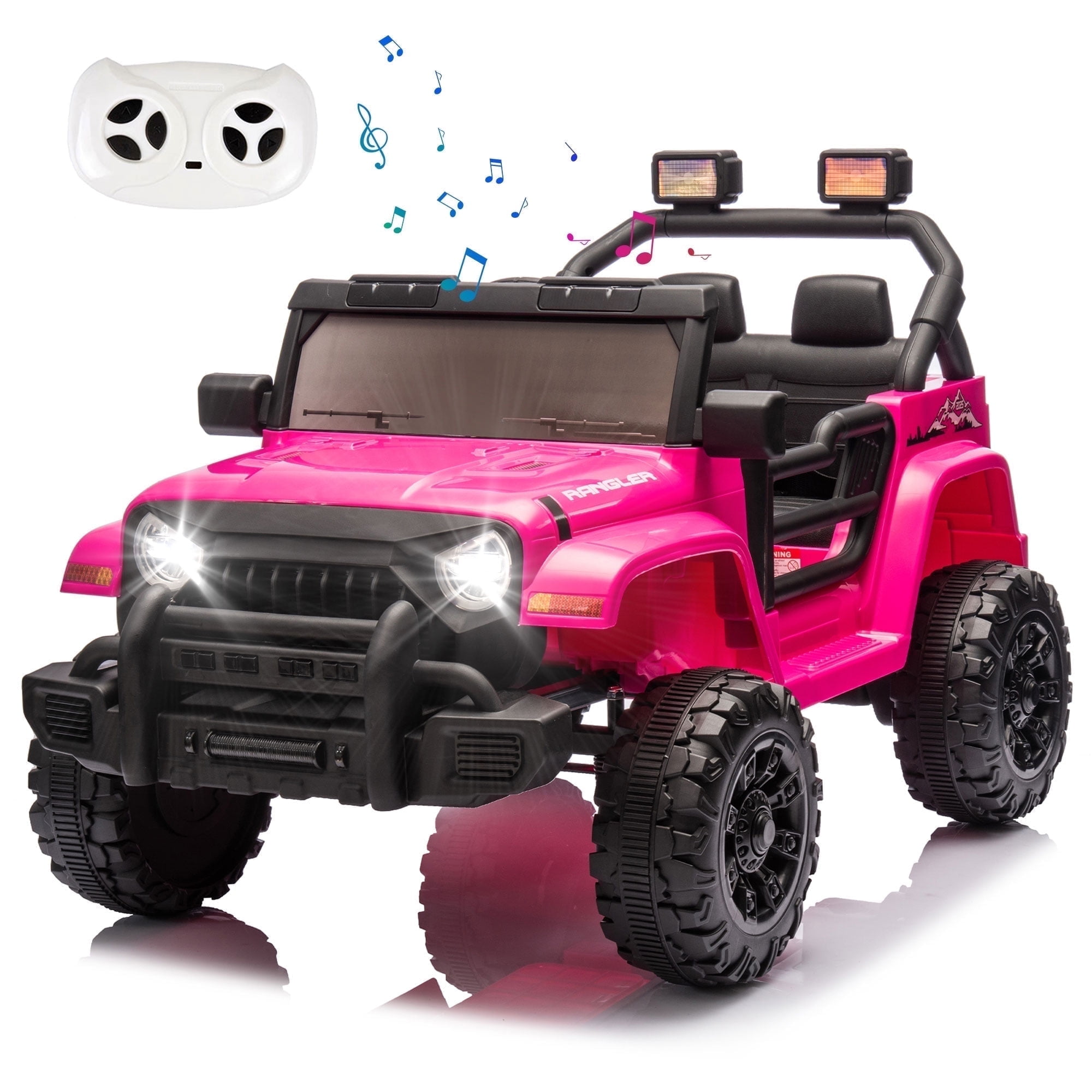 BCARORUR 12 Volt Ride on Toys for Toddlers w/Remote Control, Electric Ride on Truck Car w/ Shock Absorption, 3 Speeds, Bluetooth, Lights, Steering Wheel Quick Release (Pink)