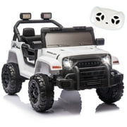 12 Volt Ride on Toys for Toddlers w/Remote Control, Electric Ride on Truck Car w/ Shock Absorption, 3 Speeds, Bluetooth, Lights, Steering Wheel Quick Release White