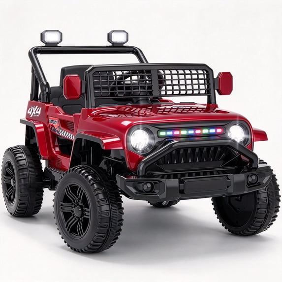 Xuanlur 12V Kids Ride on Car with Remote Control, Ride on Toys w/ Dual Drive, Four-Wheel Suspension, Bluetooth Music, LED Lights, USB, Shock Absorption, Toys Car for Kids Aged, Wine red