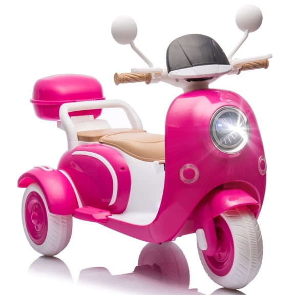 Xuanlur Upgrade 12V 2 Seater Dual Motor Kids Motorcycle, Girls Ride on Toys with Storage Compartments, Slow Start, USB, Bluetooth, Motorcycle for Kids Aged 3+(Rose Red)