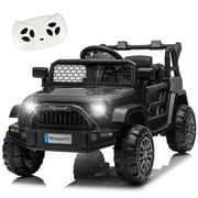 12V Kids Ride On Toy, Ride on Truck w/Parent Remote Control, Electric Toddler Ride on Car for Kids w/ Reflective Stickers, Front Anti-Collision Bar Design, LED Headlights, Bluetooth, 3 Speeds (Black)