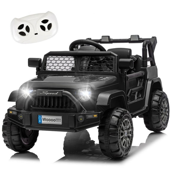 12V Kids Ride On Toy, Ride on Truck w/Parent Remote Control, Electric Toddler Ride on Car for Kids w/ Reflective Stickers, Front Anti-Collision Bar Design, LED Headlights, Bluetooth, 3 Speeds (Black)