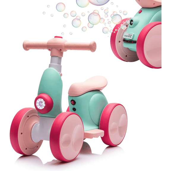 Xuanlur 6V Electric Baby Balance Bike with Bubble Machine,4 in 1 Toddler Balance Bike w/Remote for 1 Year Old Boys Girls Kids Bubble Bike Ride on Toys w/Powered Motor,Music,LED Lights (Green&Red)