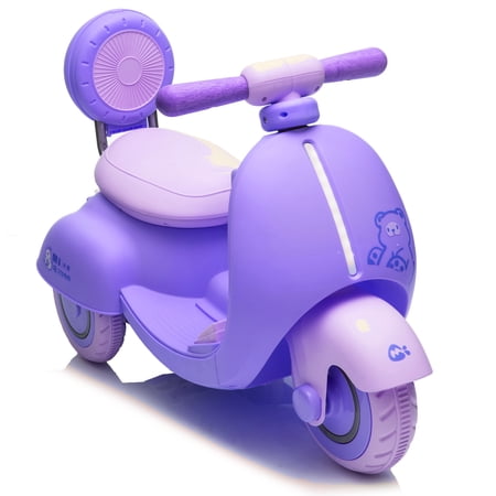12V Kids Motorcycle, Ride On Toy for Kids w/Remote Control, Toddler Battery Powered Car w/Wooden Handle, Slow Start & Stop, Bluetooth, Led Lights, Anti-Slip Wheels, Beige