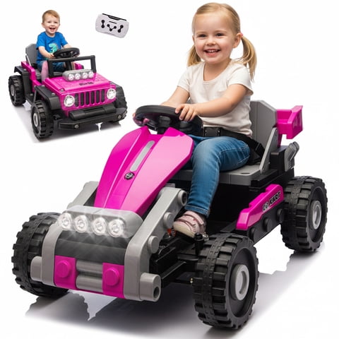 12V Build & Ride Electric Toy Car for Kids, Battery Powered DIY Assembly Ride on Vehicle with Remote Control, STEM Building Blocks, Buildable Ride on Toy, Ages 2–4 (Pink)