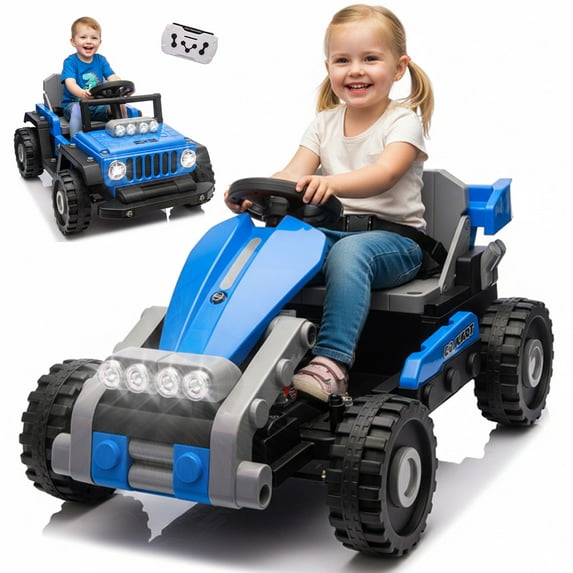 12V Build & Ride Electric Toy Car for Kids, Battery Powered DIY Assembly Ride on Vehicle with Remote Control, STEM Building Blocks, Buildable Ride on Toy, Ages 2–4 (Blue)