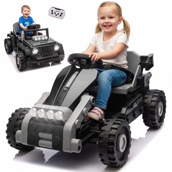 12V Build & Ride Electric Toy Car for Kids, Battery Powered DIY Assembly Ride on Vehicle with Remote Control, STEM Building Blocks, Buildable Ride on Toy, Ages 2–4 (Black)