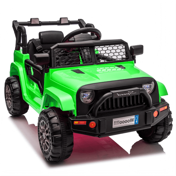 Xuanlur 12 Volt Ride on Toys for Toddlers w/Remote Control, Electric Ride on Truck Car w/Reflective Stickers, Front Anti-Collision Bar Design, LED Headlights, Bluetooth, 3 Speeds, Green