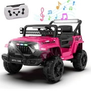 BCARORUR 12V Ride on Electric Truck Car for Kids, 12V Kids Electric Vehicles w/ Remote Control, 4 Wheel Suspension, USB, Bluetooth, Power Display, Battery Powered Ride on Toys for Boys Girls (Pink)