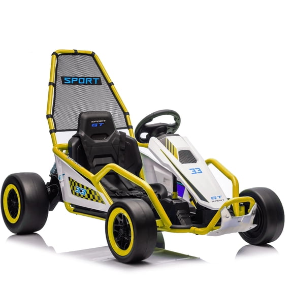 Xuanlur 24V 8.5 MPH Electric Go Kart for Kids w/ Front EVA Wheel, 400W Powerful Drift Kart w/Metal Frame, Music & Strobe Lights, Suspension, 2 Speed, 5 Point Harness, Crazy Cart for Kids 6+, Yellow