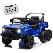 BCARORUR 12V 4WD Kids Ride on Car Truck, Kids Electric Vehicles W/Parents Control, Six-Wheel Suspension, Ride on Toys for Boys Girls with Music, USB, Bluetooth, Power Display, Lights, Blue