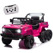 BCARORUR 12V 4WD Kids Ride on Car Truck, Kids Electric Vehicles W/Parents Control, Six-Wheel Suspension, Ride on Toys for Boys Girls with Music, USB, Bluetooth, Power Display, Lights, Pink