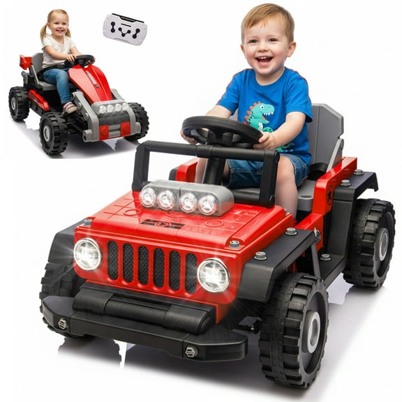 Xuanlur 2-in-1 12V Kids Ride On Building Block Car, Electric Truck Car/Kart-Switch Freely, DIY Assembly Electric Toy with Parent Remote Control, Toddler Gift Car for Boys Girls Ages 2-4, Red
