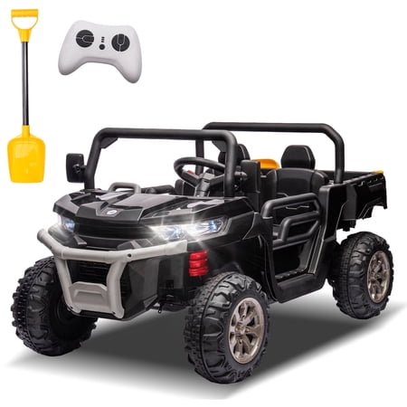 Xuanlur 24V 2 Seater Kids Ride on Car Truck, Ride On UTV with 2x200W Motor Ride On Dump Truck, Ride On Car with Dump Bed/Shovel, Durable Tires, LED Light, Music, Remote Control, Black