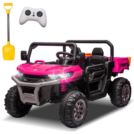 Xuanlur 24V 2 Seater Kids Ride on Car Truck, Ride On UTV with 2x200W Motor Ride On Dump Truck, Ride On Car with Dump Bed/Shovel, Durable Tires, LED Light, Music, Remote Control, Pink