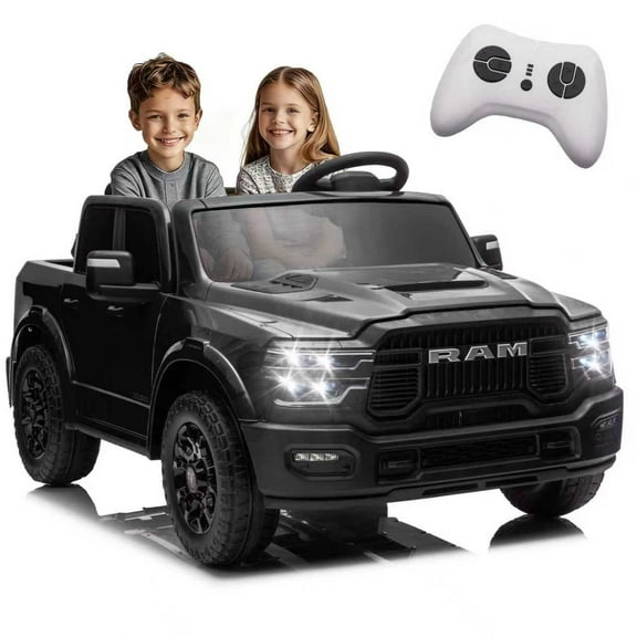 Xuanlur 24V 160W Licensed Dodge RAM 2500 Ride on Toy for Big Kids, 2 Seater Ride On Car with Remote Controll, Ride on Truck w/4-Wheel Suspension, Storage, Dual-Speed Modes, Soft Start & Stop (Black)