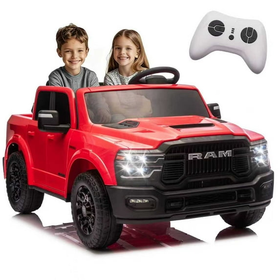 Xuanlur 24V 160W Licensed Dodge RAM 2500 Ride on Toy for Big Kids, 2 Seater Ride On Car with Remote Controll, Ride on Truck w/4-Wheel Suspension, Storage, Dual-Speed Modes, Soft Start & Stop (Red)