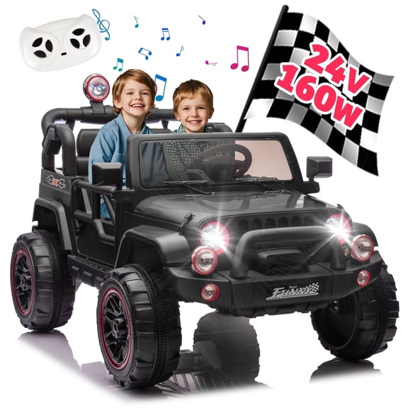 Xuanlur 24V 2 Seater Kids Ride on Truck with Remote Control, Electric Battery Powered Toys Car w/ 4 Wheels Spring Suspension, 3 Speeds, LED Lights, Bluetooth Music, Black