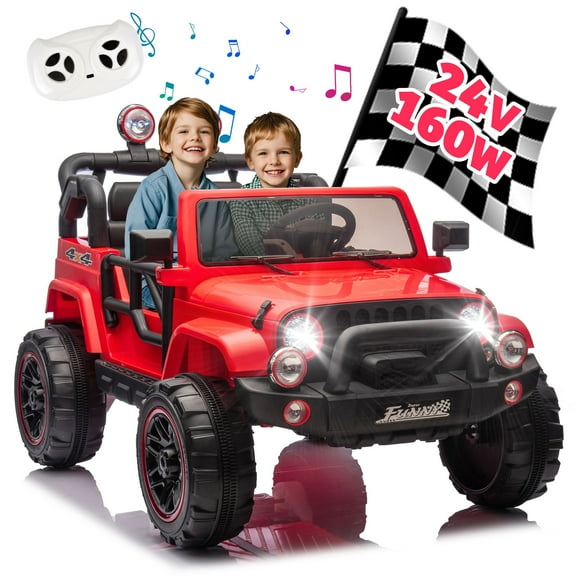 Xuanlur 24V Ride on Toys with Width Seat, Ride on Car with Remote Control, Kids Ride on Truck Car for Kids, Rear Suspension, Portable Pull Rod, Light, Trunk Storage, Bluetooth, USB, 2.5-4MPH (Red)