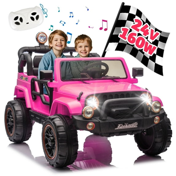 Xuanlur 24V Ride on Toys with Width Seat, Ride on Car with Remote Control, Kids Ride on Truck Car for Kids, Rear Suspension, Portable Pull Rod, Light, Trunk Storage, Bluetooth, USB, 2.5-4MPH (Pink)