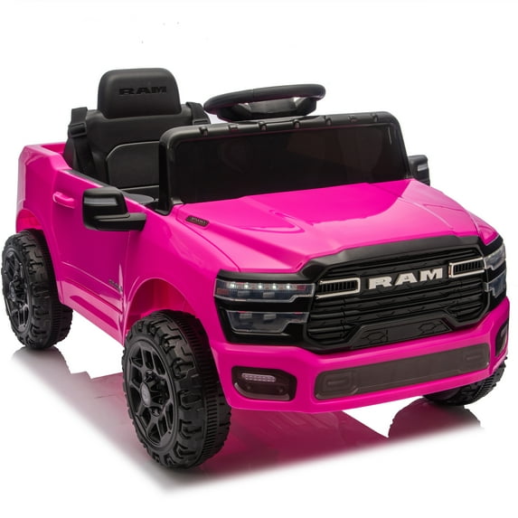 Xuanlur 12V Licensed Dodge RAM 3500 Ride on Toy for Kids, Toddler Ride on Truck with Remote Control, 2WD, Rear Shock Suspension, LED, Electric Car for Kids with Bluetooth, 3 Point Safety Belt (Pink)