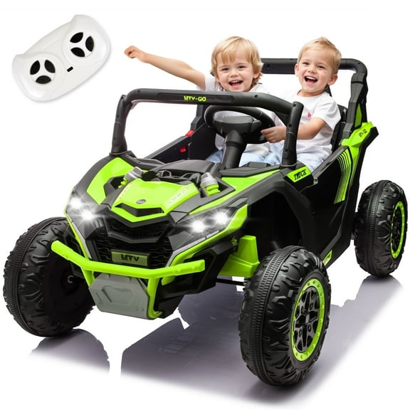 Xuanlur 24V 7AH 2 Seater Ride on Toys for Big Kids w/ 20" Large Seat, Remote Control, Bluetooth, 2X200W Powerful Motors, MP3, Lights, Power Car Wheels for Boys Girls, Green
