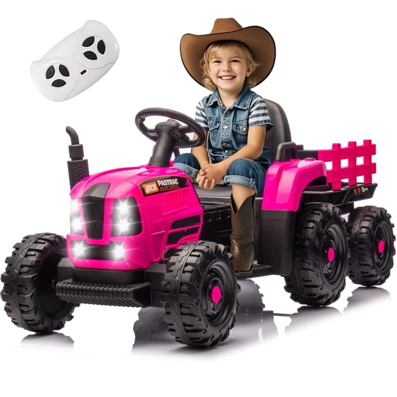 Xuanlur 24V Ride on Toy for Big Kids, 24V Ride on Tractor w/Remote Control, 400W Motor, Kids Electric Vehicles Ride On Tractor Car for Ages 3+, USB,LED light, Bluetooth,3 Speed Adjustable(Rose Red)