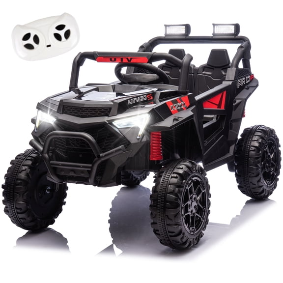 Xuanlur 24V Ride On Toys for Big Kids, Electric Off-Road UTV Truck with Remote Control, Kids Ride on Cars for Boys Girls, LED, Power Display, Efficiency Battery, 4X100 Motors, Music, Black