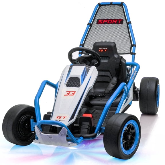 Xuanlur 24V Electric Go Kart for Kids Age 6-12, Drift Kart w/400W Motors, 8.5 MPH, Front EVA Wheel & Metal Frame, Ride on Toys w/Music & Lights, 360° Drift Mode, 5 Point Harness, Blue