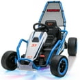 thumbnail image 1 of 24V 8.5 MPH Electric Go Kart for Kids, 400W Powerful Drift Kart w/ Front EVA Wheel & Metal Frame, Ride on Toy w/ Music & Lights, Suspension, 2 Speed, 5 Point Harness, Crazy Cart for Ages 6+, Blue, 1 of 8
