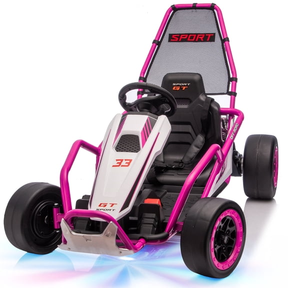 24V 8.5 MPH Electric Go Kart for Kids, 400W Powerful Drift Kart w/ Front EVA Wheel & Metal Frame, Ride on Toy w/ Music & Lights, Suspension, 2 Speed, 5 Point Harness, Crazy Cart for Ages 6+, Pink