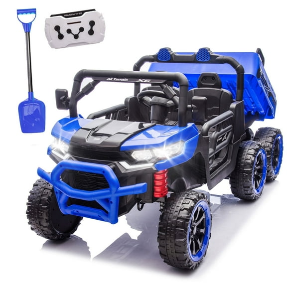 Xuanlur 24V Ride On Toys for Big Kids W/22" Seat, 4WD 6X6 2 Seater Ride On Dump Truck with Remote Control, 3 Speeds, High Efficiency Battery, 4X100 Motors, Music, Ride On Car for Boys Girls, Blue