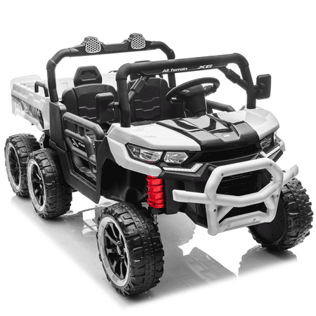 Xuanlur 24V 2 Seater Kids Ride on Car Truck, Ride on UTV W/ 2x200W Motor, 24 Volt Ride on Toys W/ Dump Bed/Shovel, Electric Car for Kids W/ Durable Tires, LED Light, Music, Remote Control, White